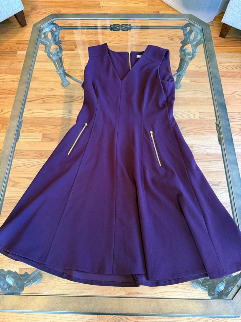 Marc New York Deep Purple Fit-and-Flare Midi Dress with Gold Zippers